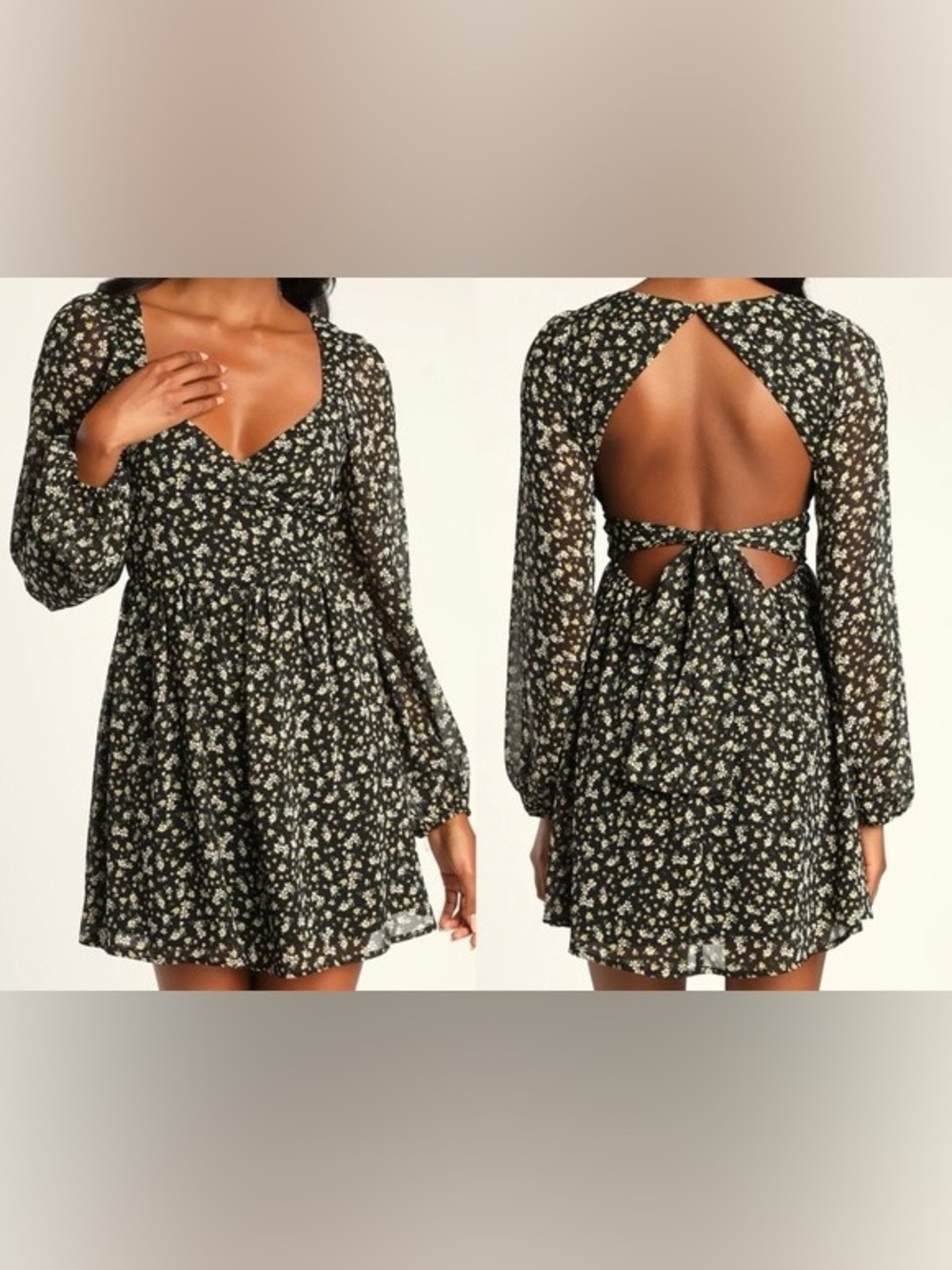 Lulu's Black Floral Open-Back Mini Dress